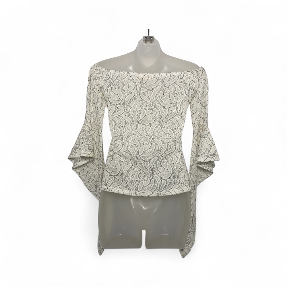 The Sang Elegant Off-Shoulder Lace Blouse - Cream